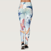 Kleurrijke zeevis, zee sterren waterverf kunst. leggings (Achterkant)