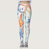 Kleurrijke zeevis, zee sterren waterverf kunst. leggings (Voorkant)
