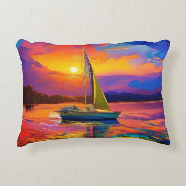 Kleurrijke zeilboot AI ART Accent Kussen (Voorkant)