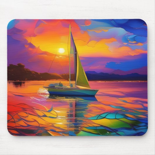Kleurrijke Zeilboot AI Kunst Muismat (Voorkant)