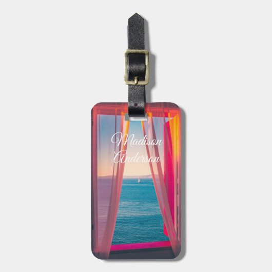 Kleurrijke zeilboot Uitzicht gepersonaliseerd Bagagelabel (Voorkant verticaal)