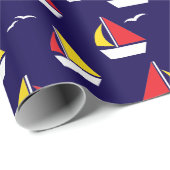 Kleurrijke zeilboten Nautisch patroon Cadeaupapier (Rol Hoek)