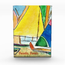 Kleurrijke zeilboten op het strand - Original Art