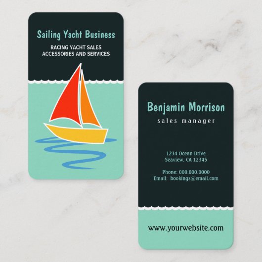 Kleurrijke Zeiljacht Zeilboot Verticale Varen Visitekaartje (Voorkant / Achterkant)