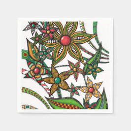 Kleurrijke Zentangle Bloemmotief Papieren Servette Servet