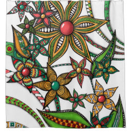 Kleurrijke Zentangle Wilde Bloemen Gordijn - Vi