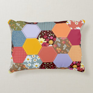 Kleurrijke zeshoek bloemen quilten ontwerp accent kussen