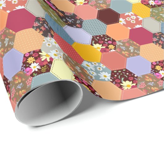 Kleurrijke zeshoek bloemen quilten ontwerp cadeaupapier (Rol Hoek)