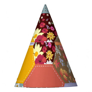 Kleurrijke zeshoek bloemen quilten ontwerp feesthoedjes