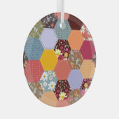 Kleurrijke zeshoek bloemen quilten ontwerp glas ornament (Voorkant Rechts)