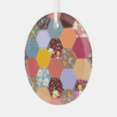 Kleurrijke zeshoek bloemen quilten ontwerp glas ornament (Voorkant links)