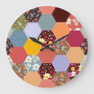 Kleurrijke zeshoek bloemen quilten ontwerp grote klok
