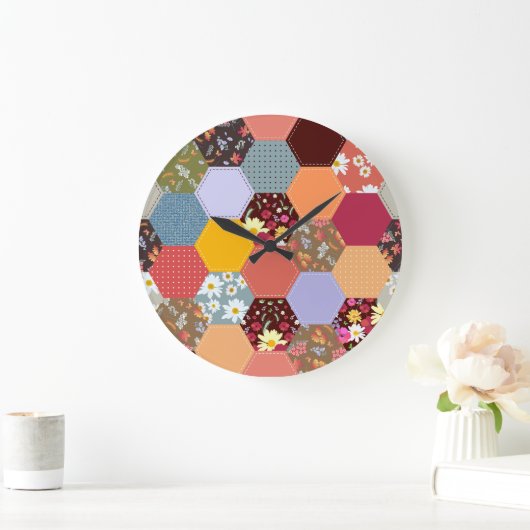 Kleurrijke zeshoek bloemen quilten ontwerp grote klok (Huis)
