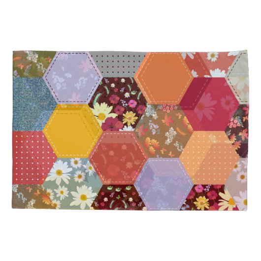 Kleurrijke zeshoek bloemen quilten ontwerp kussensloop (Achterkant)