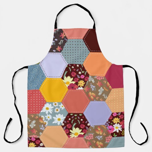 Kleurrijke zeshoek bloemen quilten ontwerp schort (Voorkant)
