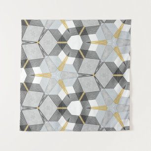 Kleurrijke zeshoek vierkant: geometrische caleidos wandkleed