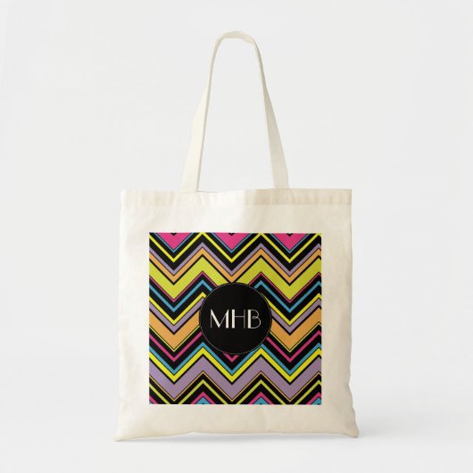 kleurrijke zigzag, regenboogzigzag, Chevron, monog Tote Bag (Voorkant)