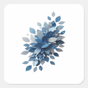Kleurrijke Zilveren BLUE LEAVES Sticker Afdruk