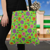 Kleurrijke Zinnia Bloemen & kolibries Patroon Tote Bag
