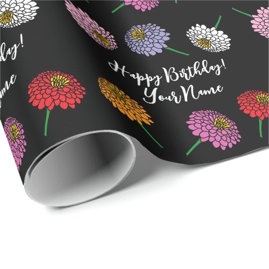 Kleurrijke Zinnia bloemen tekening aangepaste Verj Cadeaupapier (Rol Hoek)