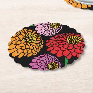 Kleurrijke Zinnia bloemenboeket papier onderzetter