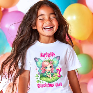 Kleurrijke zittende fee vlinder verjaardag t-shirt