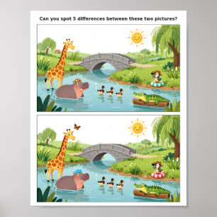 Kleurrijke Zoek de Verschillen Puzzelposter Poster