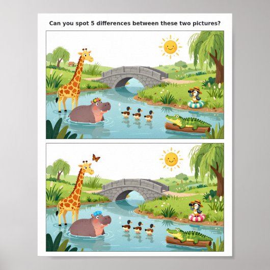 Kleurrijke Zoek de Verschillen Puzzelposter  Poster (Voorkant)
