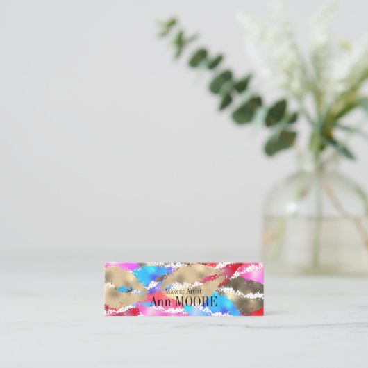 Kleurrijke zoemelspatspatplons mini visitekaartje (Staand voorkant)