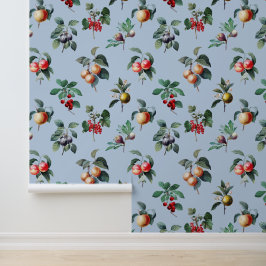 Kleurrijke Zoet Botanisch  Fruit op Blauw Behang