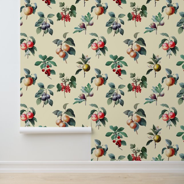 Kleurrijke Zoet Botanisch  Fruit op Crème Behang (Applicatie)