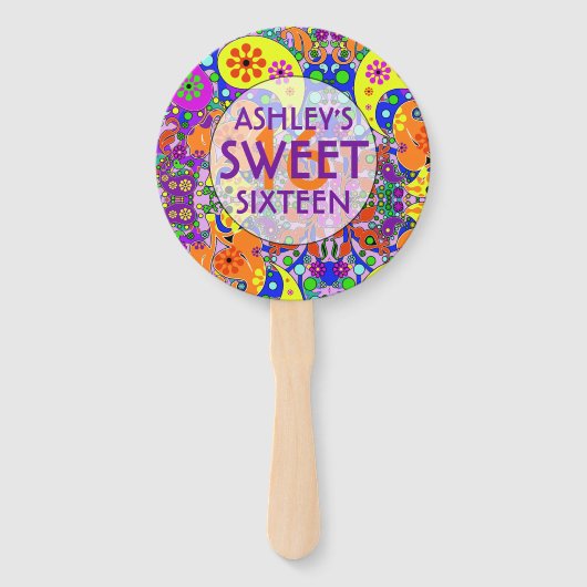 Kleurrijke zoete 16 Verjaardag Handwaaier (Voorkant)