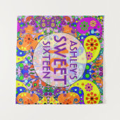 Kleurrijke zoete 16 Verjaardagsachtergrond Wandkleed (Voorkant (horizontaal))