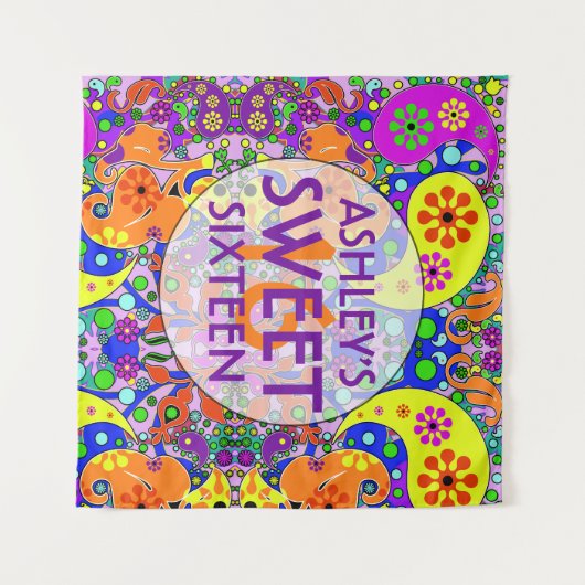 Kleurrijke zoete 16 Verjaardagsachtergrond Wandkleed (Voorkant (horizontaal))