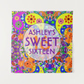 Kleurrijke zoete 16 Verjaardagsachtergrond Wandkleed (Voorkant)