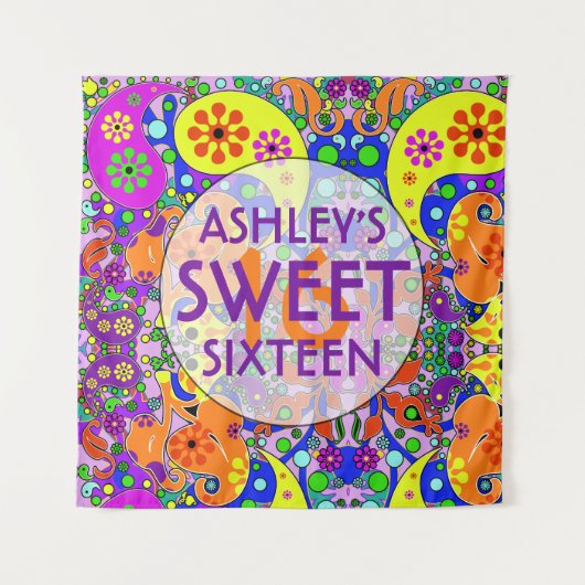 Kleurrijke zoete 16 Verjaardagsachtergrond Wandkleed (Voorkant)