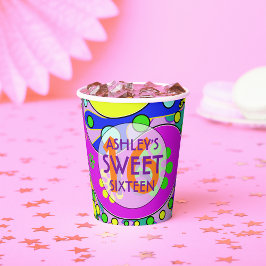Kleurrijke zoete 16 verjaardagsfeestjes servetten papieren bekers