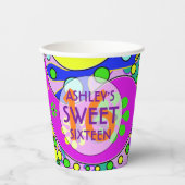Kleurrijke zoete 16 verjaardagsfeestjes servetten papieren bekers (Voorkant)