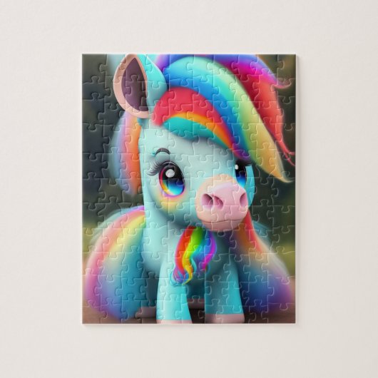 Kleurrijke zoete Baby Pony met regenboog, Pony Legpuzzel (Verticaal)