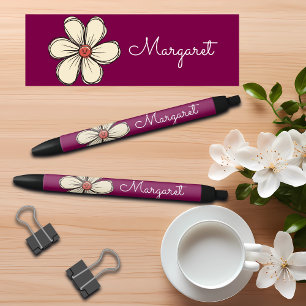 Kleurrijke Zoete Doodle Bloem Aangepaste Naam Zwarte Inkt Pen