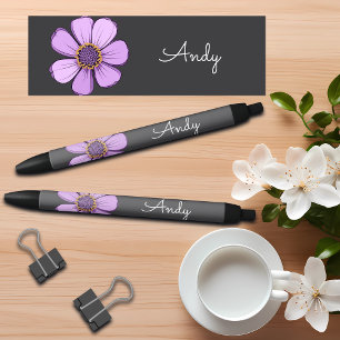 Kleurrijke Zoete Doodle Bloem Aangepaste Naam Zwarte Inkt Pen