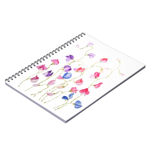 kleurrijke zoete erwten bloemen waterverf notitieboek (Linkerzijde)