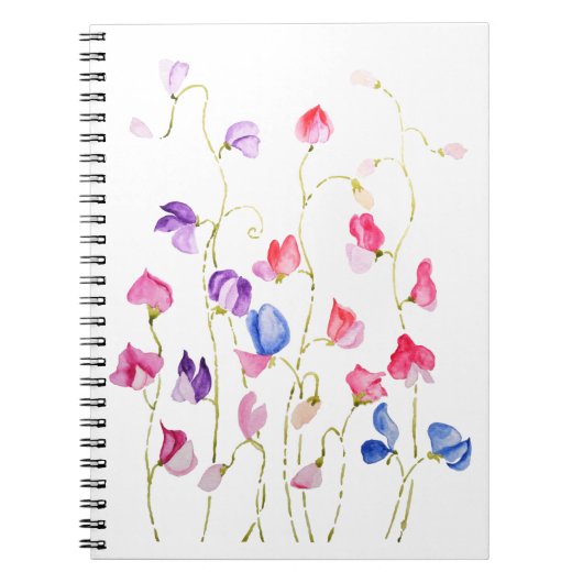 kleurrijke zoete erwten bloemen waterverf notitieboek (Voorkant)