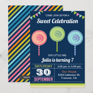 Kleurrijke Zoete Lolly's Verjaardagsfeest Uitnodig Kaart