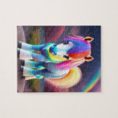 Kleurrijke zoete Pony met regenboog, neonlichten P Legpuzzel (Horizontaal)