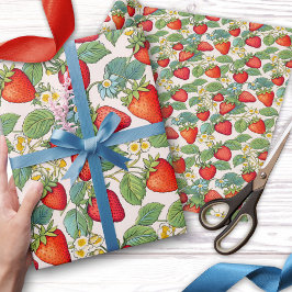 Kleurrijke zomer aardbeien patroon cadeaupapier