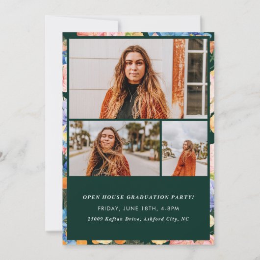 Kleurrijke Zomer Bloemen Afstuderen Fotouitnodigin Kaart (Achterkant)