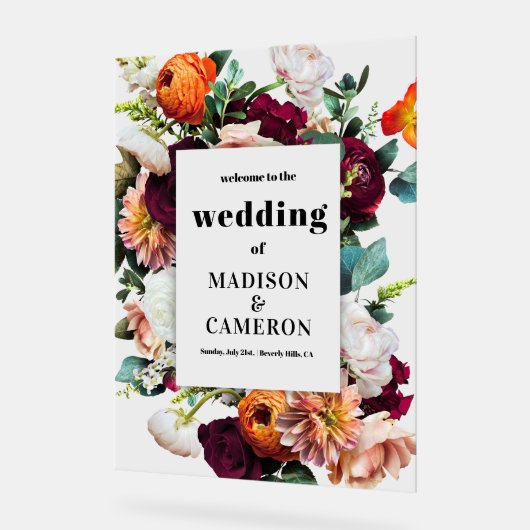 Kleurrijke zomer bloemen bruiloft acryl bord (Hoek)