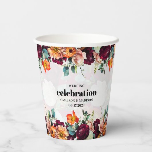 Kleurrijke zomer bloemen bruiloft papieren bekers (Achterkant)