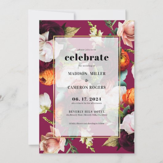 Kleurrijke Zomer Bloemen Bruiloft uitnodiging (Voorkant)